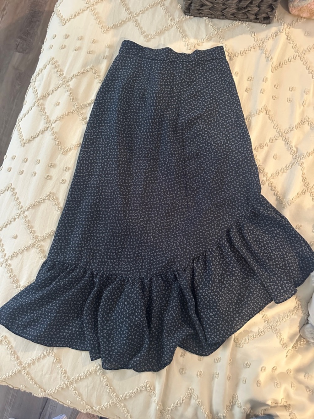 H&M Navy Blue Floral-Print High-Low Ruffle Skirt
